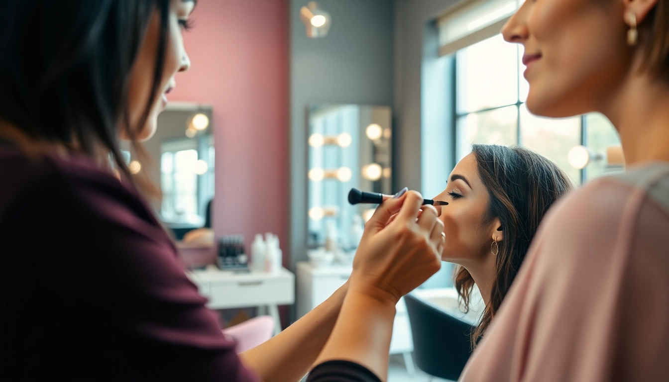 Trucco personalizzato applicato da un truccatore professionista in un salone elegante.
