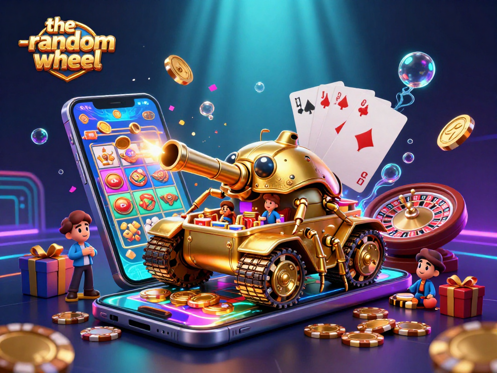 Spin the-random-wheel to unveil a miniature casino with exciting features and colorful elements.