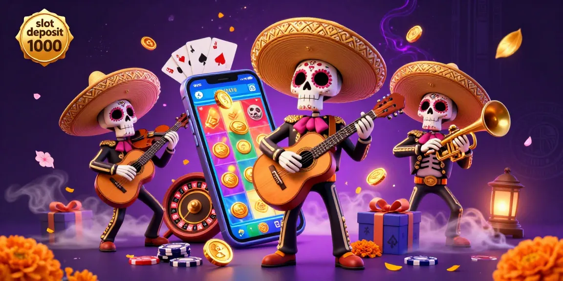 Spin to win with slot deposit 1000 featuring colorful mariachis playing amidst casino elements.