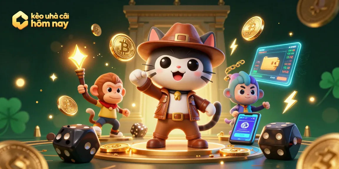 Engage in kèo nhà cái hôm nay with a vibrant 3D illustration of an explorer cat uncovering casino artifacts.