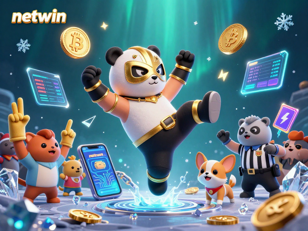 Engage with netwin platform featuring thrilling crypto casino experience in a vibrant 3D illustration.