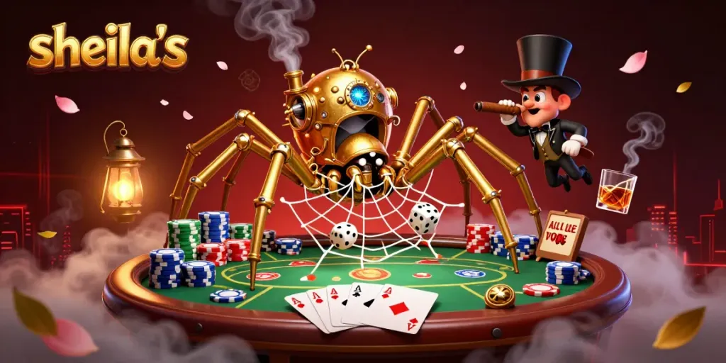 Players strategizing in a lively casino scene featuring sheila's brand elements and vibrant poker action.