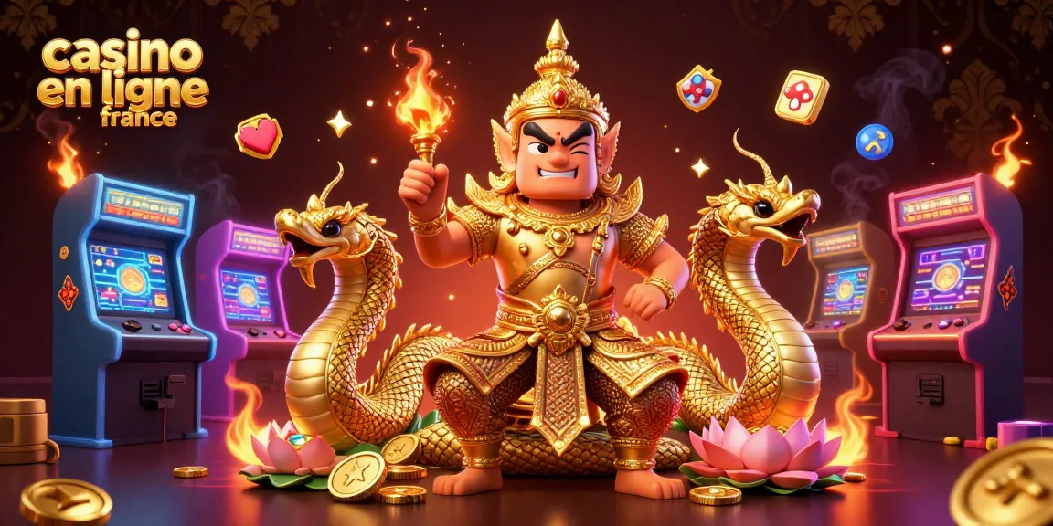 Jouez dans un casino en ligne France avec un gardien de temple féroce et des éléments de jeu colorés.