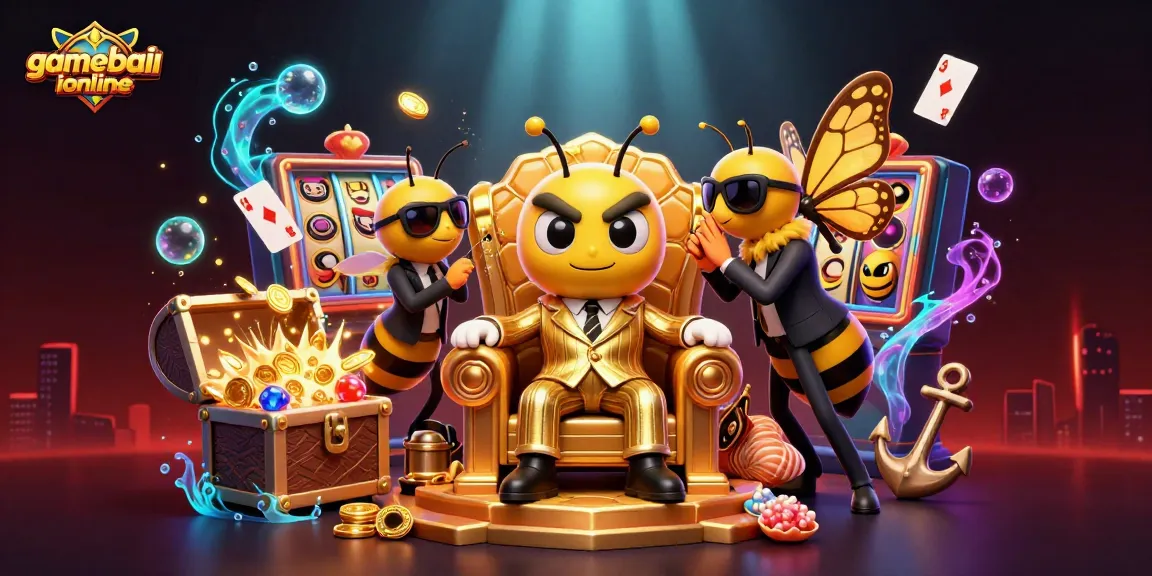 Engage with gamebaiionline's exciting bumblebee mob boss surrounded by vibrant casino elements.