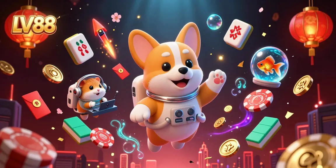 Experience the excitement of LV88 with a floating corgi in a cosmic casino scene.