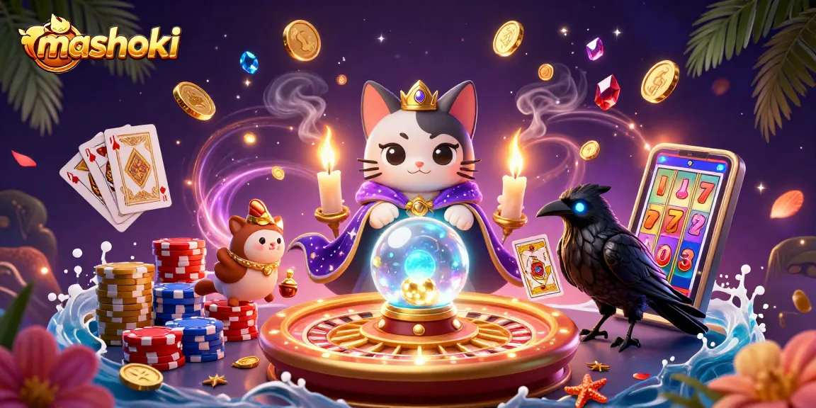 Spin the reels with mashoki in this vibrant, energetic casino scene filled with luck and excitement.