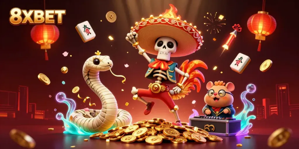 Engage with 8XBET's vibrant online gaming environment featuring dynamic characters and rich visuals.