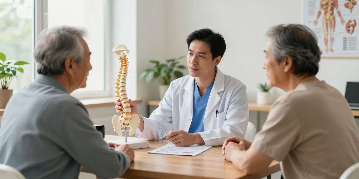 Discussion about Dar kanal ameliyatı between a surgeon and a patient in a bright medical office.