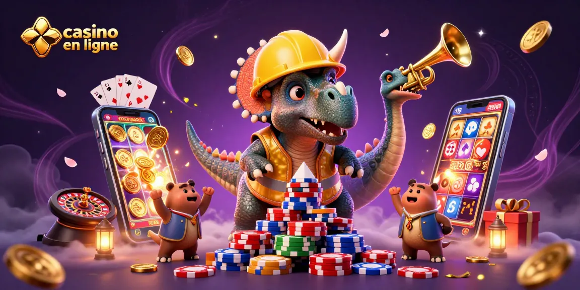 Jouer au casino suisse en ligne avec un tricératops et un parasaurolophus entourés de jetons et de jeux
