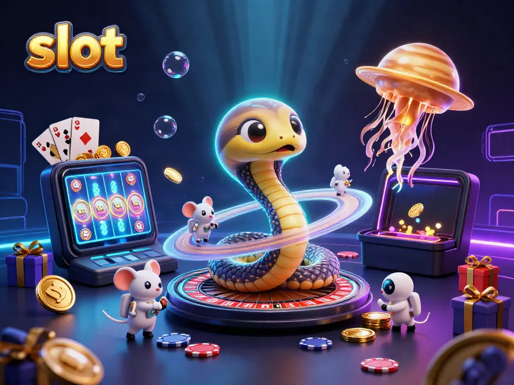 Slot dalam permainan canggih, dengan karakter kartun dan elemen kasino yang menarik.