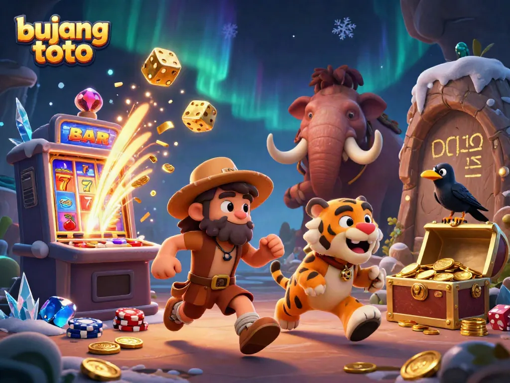 Experience thrilling wins with bujang toto in a vibrant, dynamic 3D casino scene.