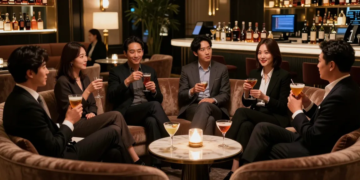 강남구구단 쩜오에서 고급스러운 분위기 속 다양한 손님들이 즐거운 시간을 보내는 모습