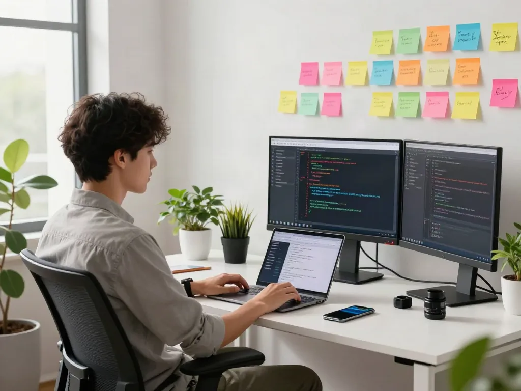 Ruang kerja modern dengan aplikasi diana4d di monitor, suasana inspiratif dan produktif.