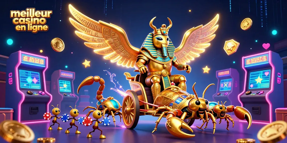 Illustration dynamique d'un meilleur casino en ligne avec des personnages de casino et des éléments de jeu colorés.