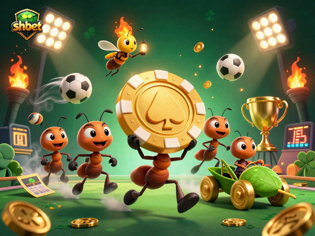 Join the shbet heist as cartoon ants carry a giant poker chip thrillingly through a dynamic casino world.