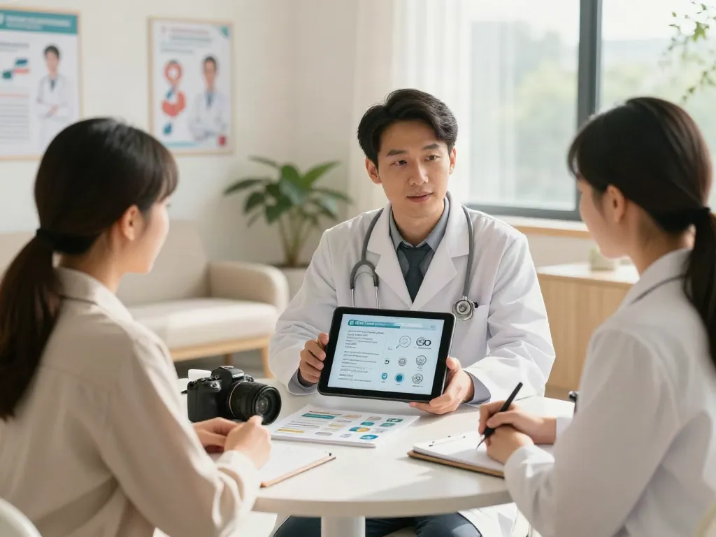 Irritable bowel syndrome experts collaborating in a welcoming healthcare clinic.