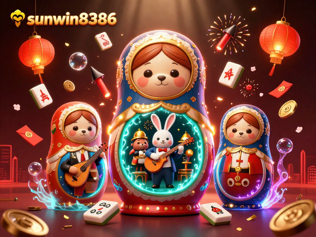 Experience excitement at sunwin8386 with a vibrant illustration of casino-themed characters and dynamic game elements.