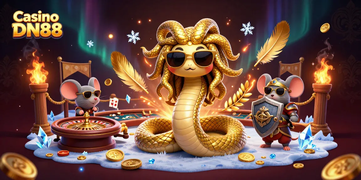 Experience excitement at Casino DN88 with Medusa and a warrior mouse enjoying the live casino atmosphere.