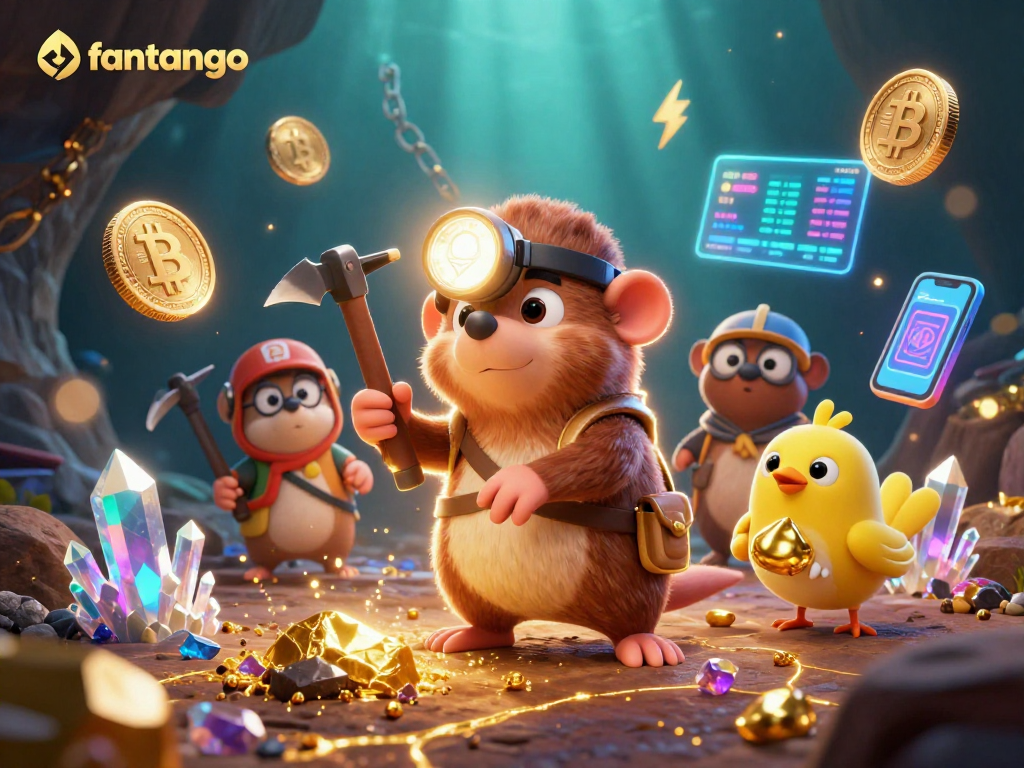 Engage in thrilling fantango gameplay amidst a vibrant scene filled with crypto treasures.