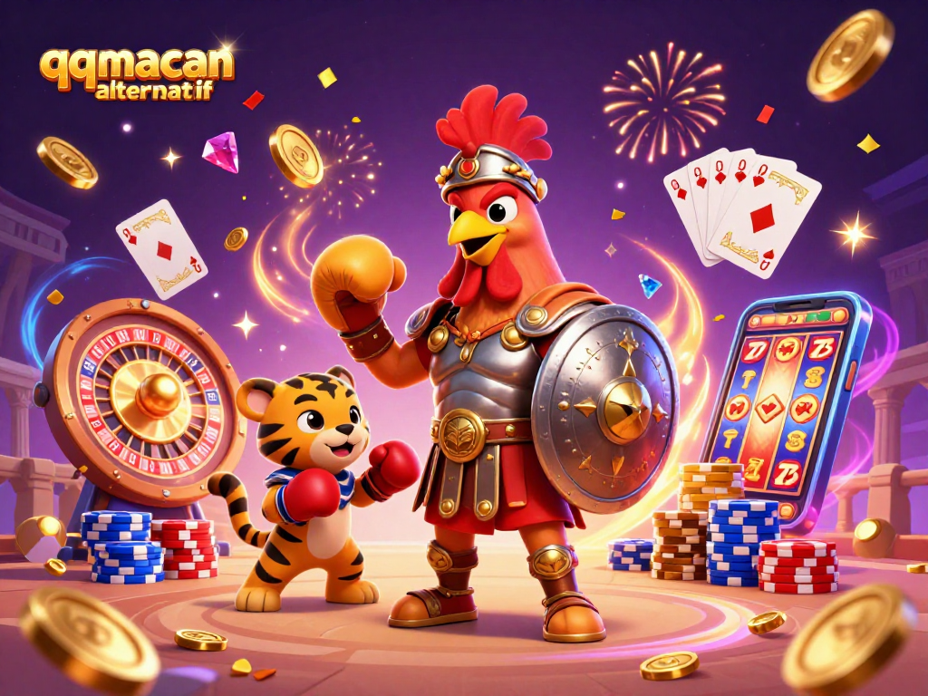 Experience thrilling gameplay inqqmacan alternatif with a dynamic scene featuring casino elements and characters.