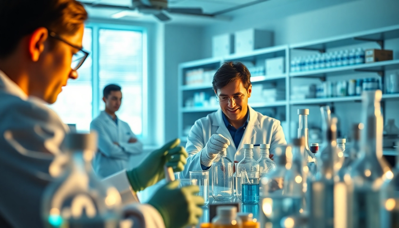 Examine Branch Peptides in a professional research lab with scientists and glassware.