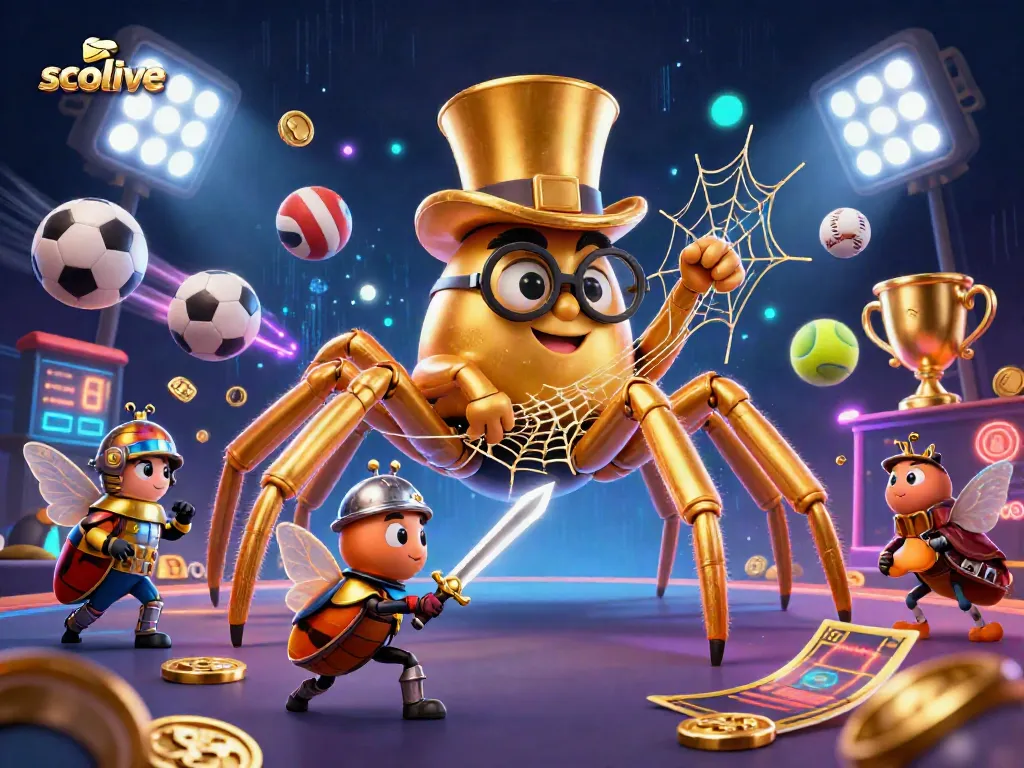 Engage with the dynamic socolive casino scene featuring a golden tarantula and vibrant sports elements.