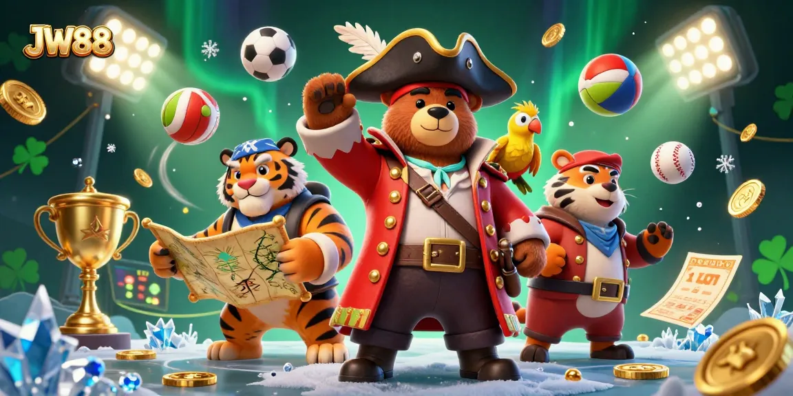 Bet on sports at JW88 with thrilling gameplay, vibrant colors, and engaging characters in a casino-themed scene.