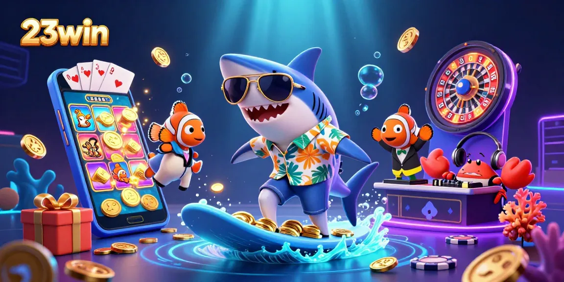 Try your luck at 23win with a thrilling underwater casino adventure featuring vibrant characters and gaming elements.