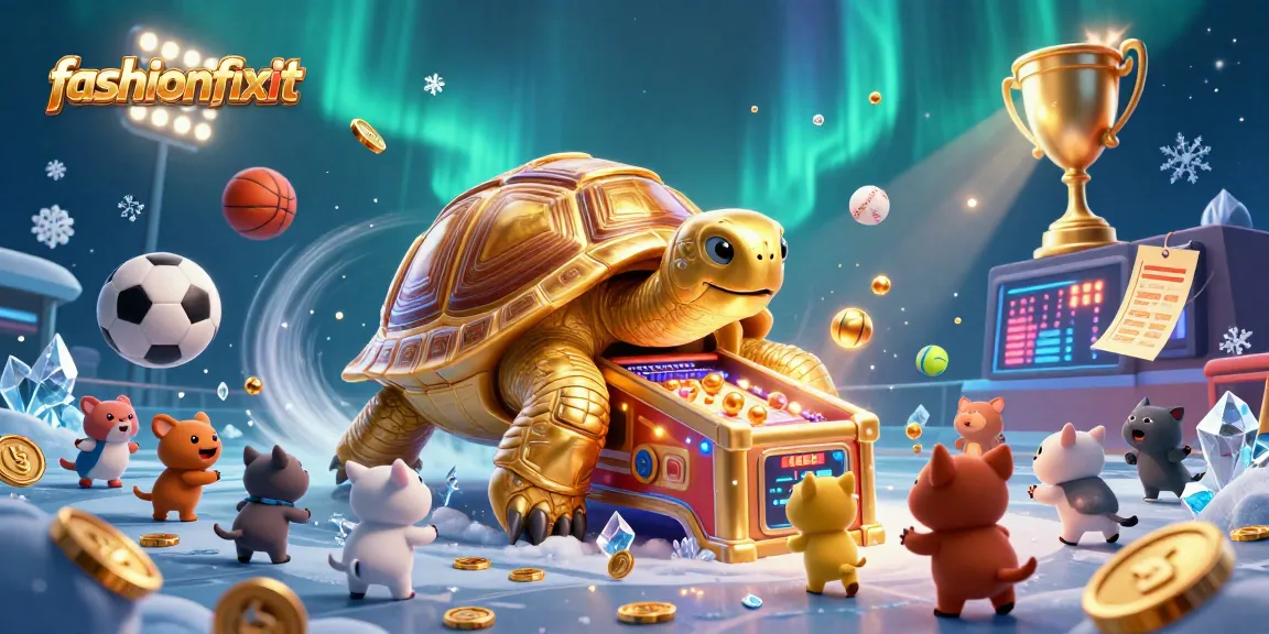 Experience exciting gameplay at fashionfixit with a colossal golden tortoise pinball machine in a dynamic casino scene.