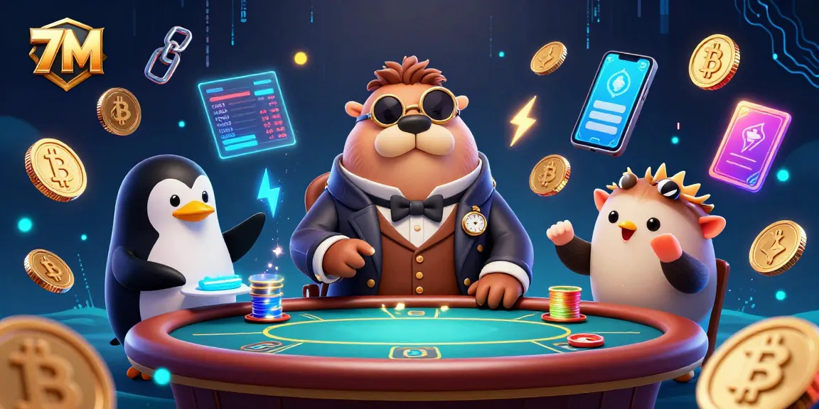 Engage with 7M's underwater poker showdown featuring a humorous walrus and clever pufferfish.