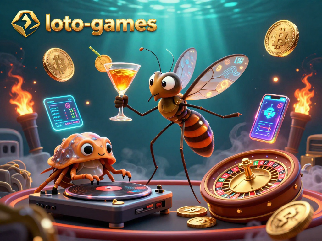 Engage with loto-games featuring a remarkable scene of a frozen mosquito casino mascot and dynamic elements.