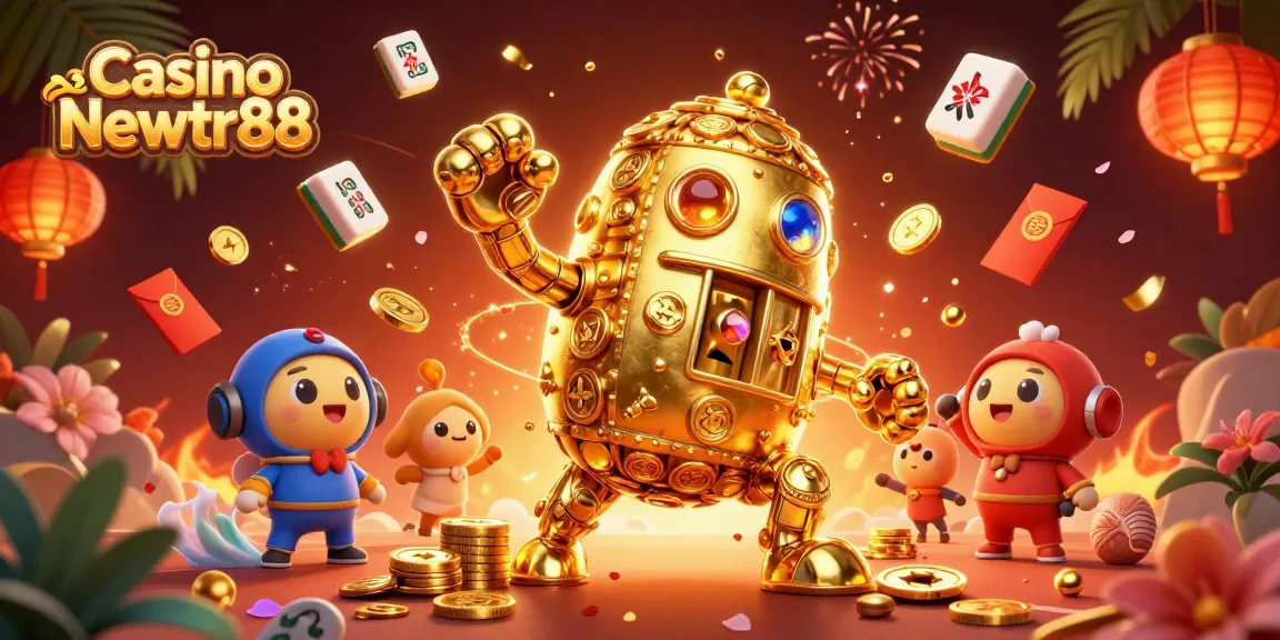 Engage with vibrant gameplay at Casino Newtr88 featuring a dynamic scene with lucky symbols and golden elements.