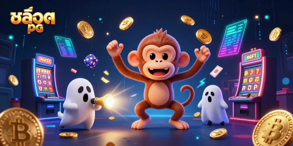 Engage in thrilling สล็อต pg action with a mischievous monkey and ghost-hunter puppy in a haunted casino.