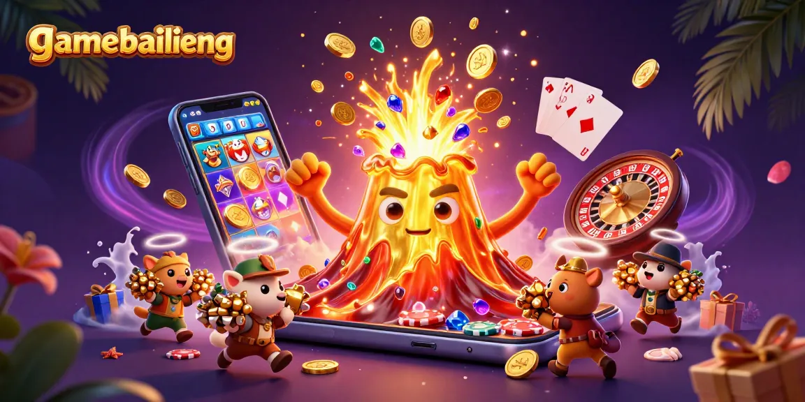 Experience the thrilling eruption of treasures with gamebailieng's vibrant casino scene in 3D.