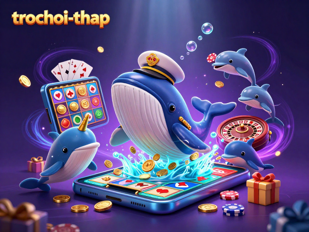 Engage in trochoi-thap with playful characters enjoying vibrant casino action and games.
