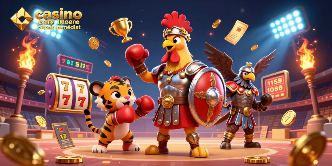 Vivez l'expérience immersive du casino en ligne retrait immédiat avec un champion gladiateur et des éléments de jeu.