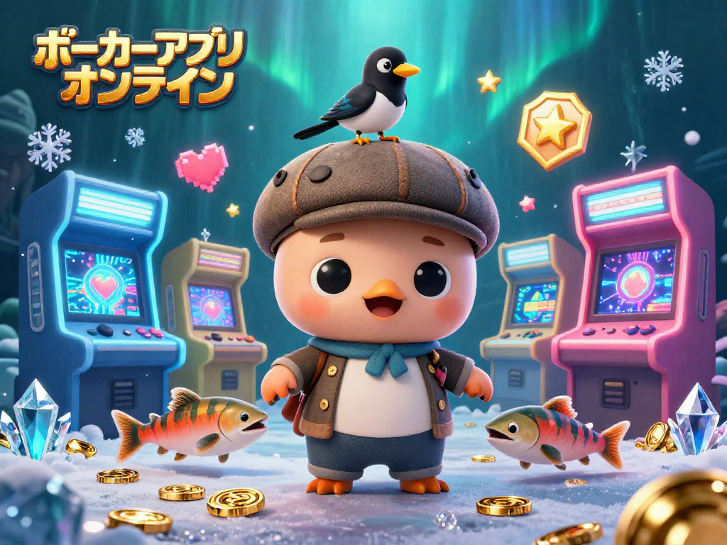 ポーカーアプリ オンラインの魅力を表現したカラフルな3Dイラストで、楽しいキャラクターとゲーム要素が満載のシーンです。