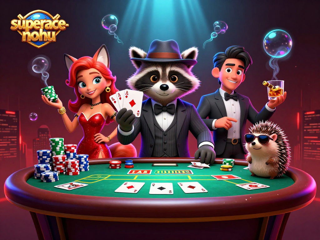 Play exciting hands and win big with superace-nohu at the poker table, featuring vibrant characters and action.