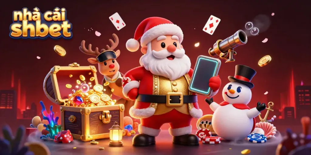 Experience the excitement at nhà cái shbet with colorful characters and casino elements in a vibrant 3D illustration.