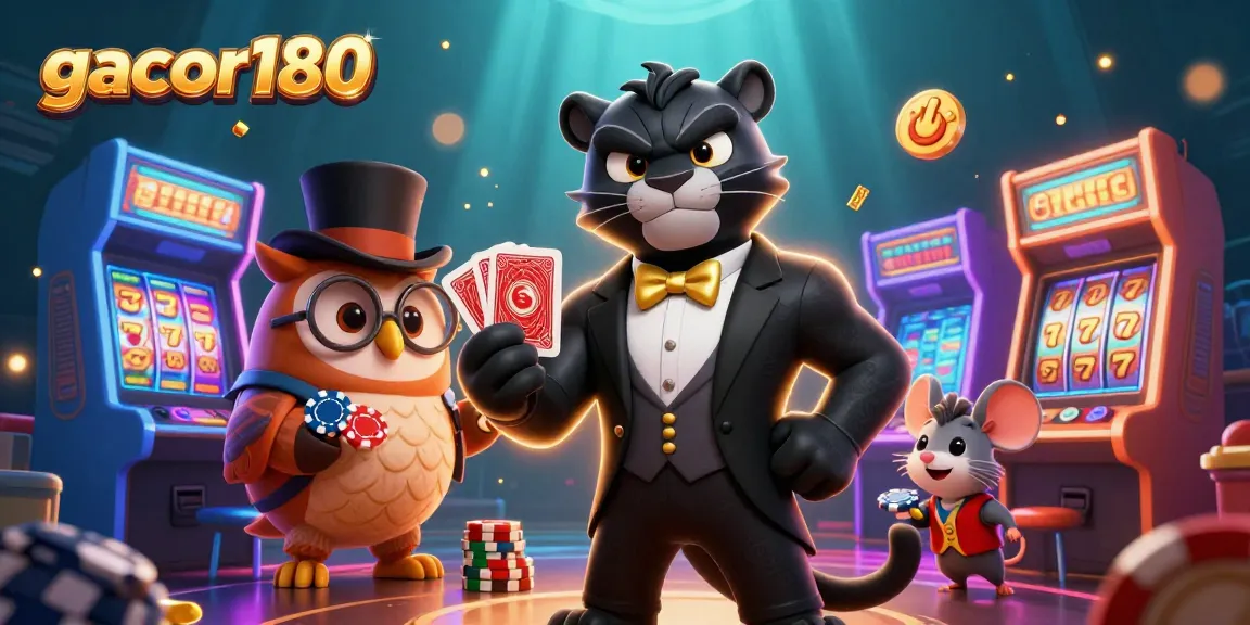Gacor180 menampilkan panther menawan dengan tuxedo elegan, burung hantu, dan tikus beruntung dalam permainan kasino.
