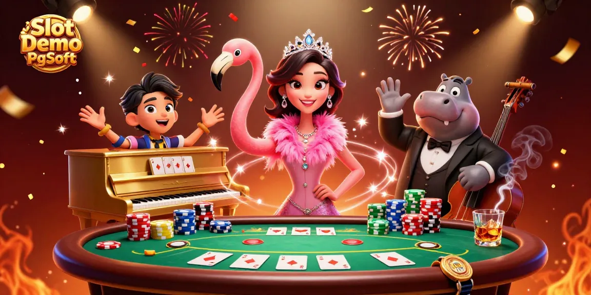 Spin the reels with Slot Demo Pg Soft in this vibrant casino scene with lively characters.