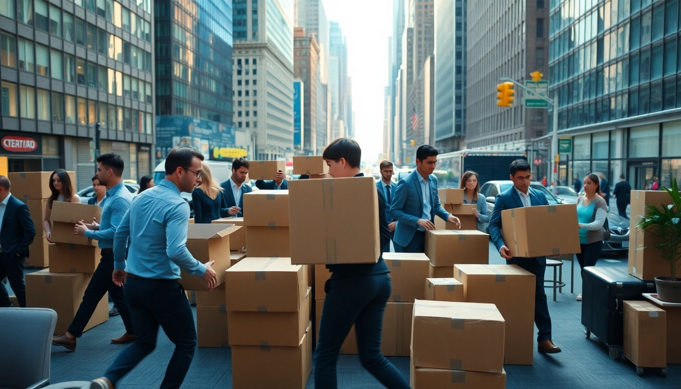 Efficient team providing Commercial Moving Services NYC in a vibrant office environment.
