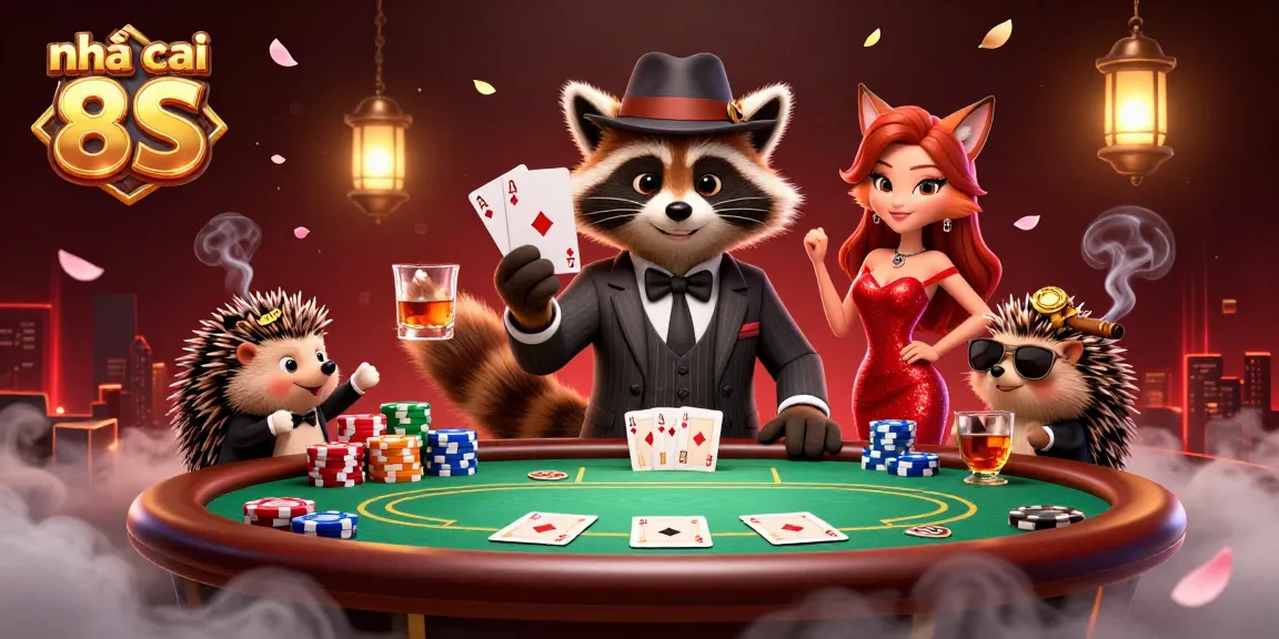 Experience the thrill of online gaming with nhà cái 8S, featuring vibrant casino characters and dynamic tables.