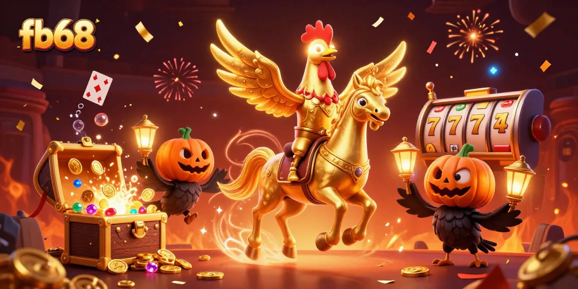 Experience thrilling gameplay at fb68 with a golden rooster in a vibrant casino scene.