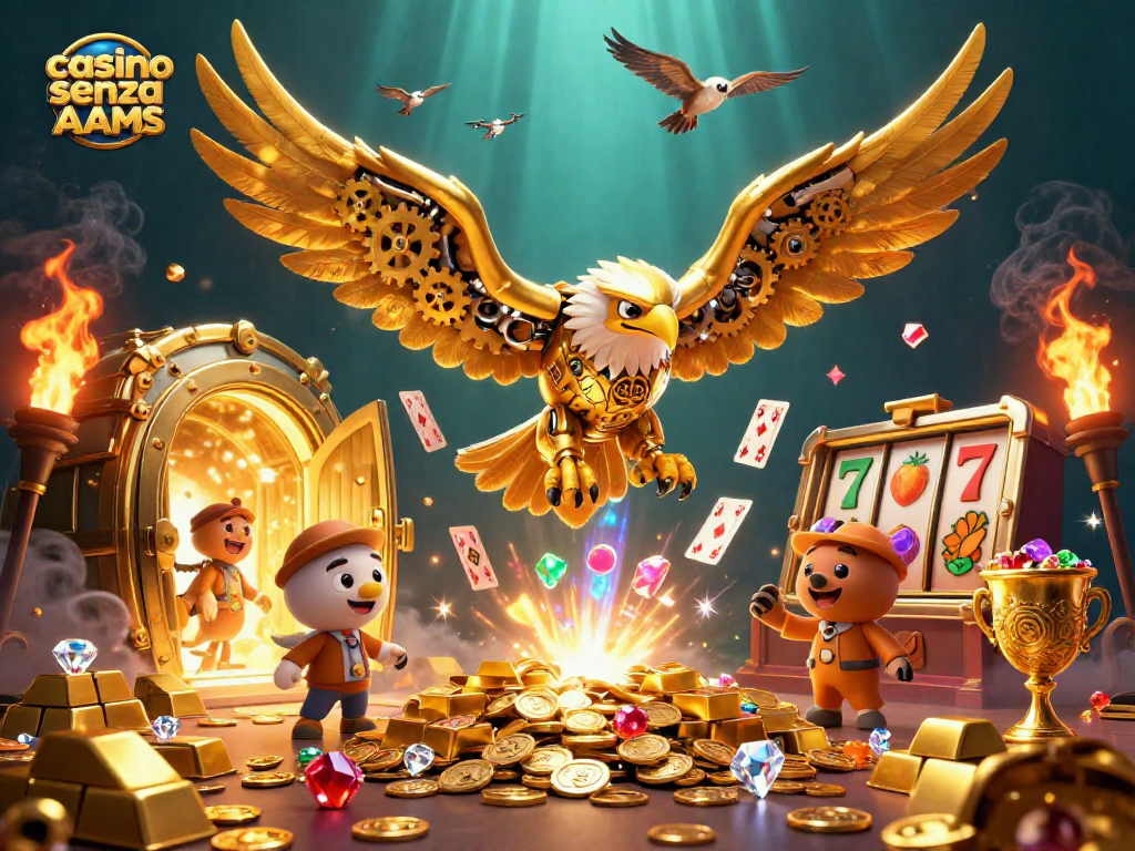 Giocando su casino senza AAMS, un'aquila d'oro cimenta una cascata di carte.