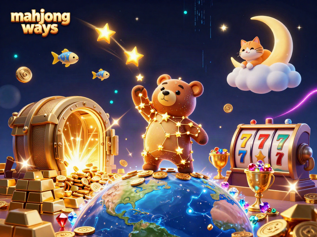 Experience mahjong ways in this vibrant casino scene featuring treasure and energetic symbols.