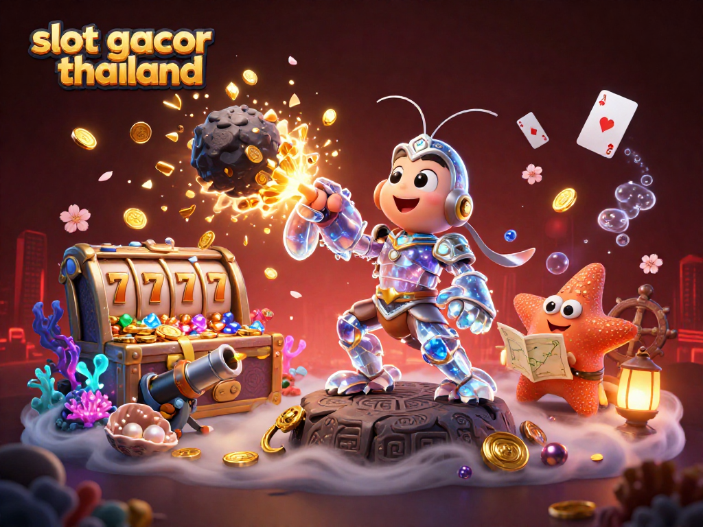 Engaging scene depicting slot gacor thailand with a mantis shrimp bursting through an asteroid, revealing treasures.