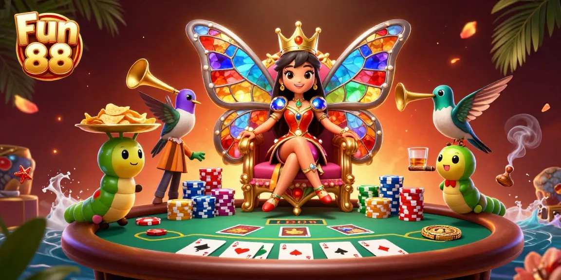 Play and win with Fun 88 at an exciting casino scene filled with vibrant elements.