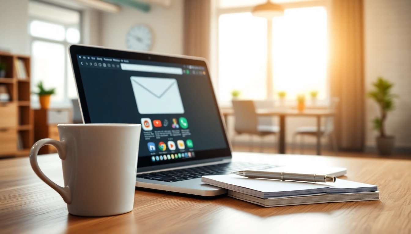 使用谷歌邮箱下载的现代办公桌，显示Gmail界面。