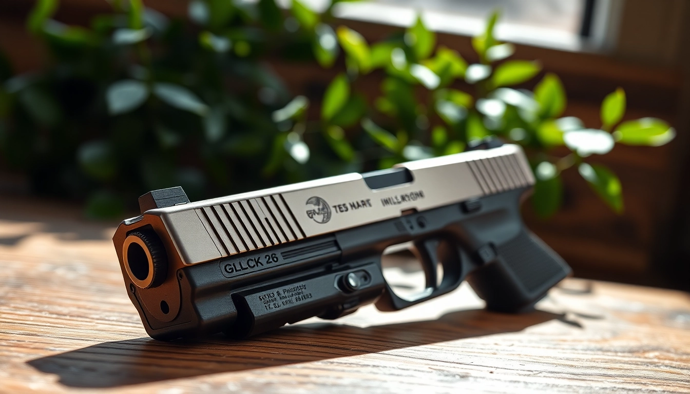 Glock 26 OEM slide displayed prominently highlighting details and craftsmanship.